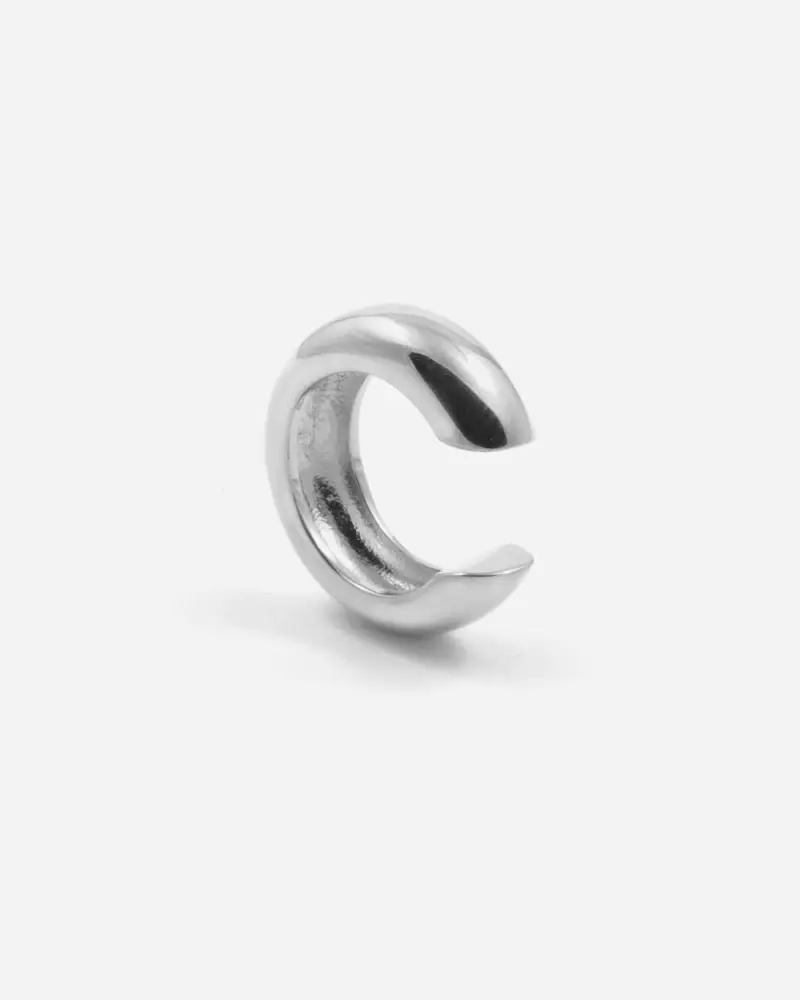 Ear Cuff Bombato In Argento Lucido
