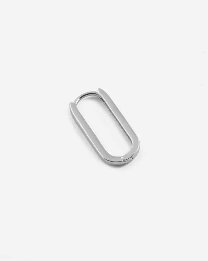Nove25 Orecchino Ovale Squadrato Medio Slim In Argento Rodiato Lucido