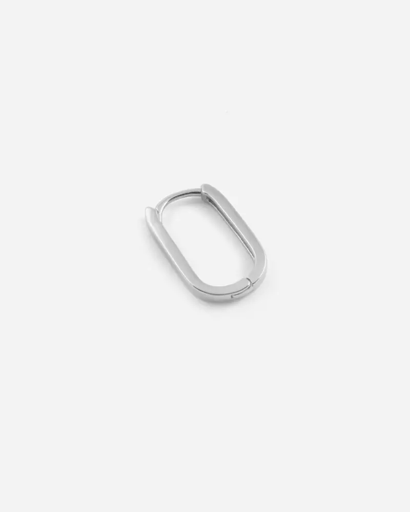 Nove25 Orecchino Ovale Squadrato Piccolo Slim In Argento Rodiato Lucido