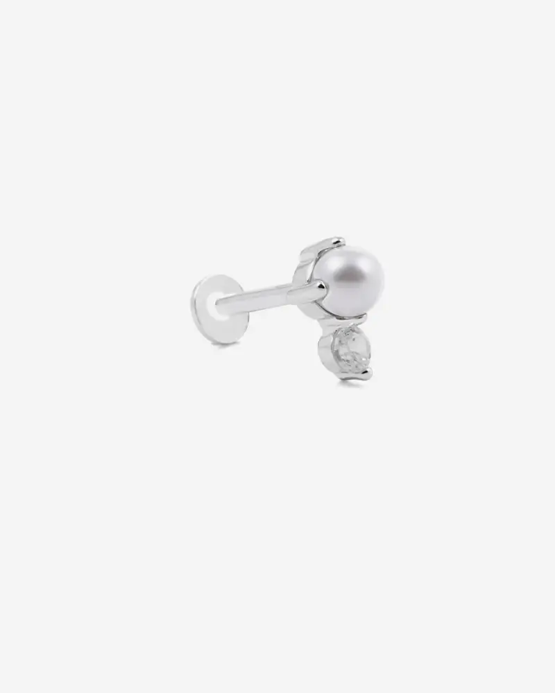 Nove25 Orecchino Piercing Silver Shiny Pearl In Argento Con Perla E Brillante Lucido