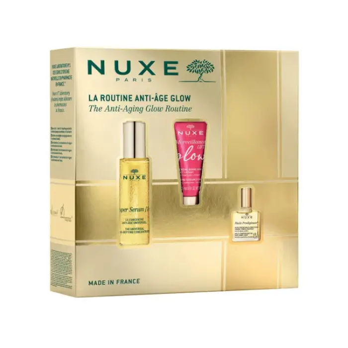 Nuxe Set di routine glow antietà Super Serum [10] Siero vegano antietà giorno e notte per viso e collo 30 ml + Crema rassodante