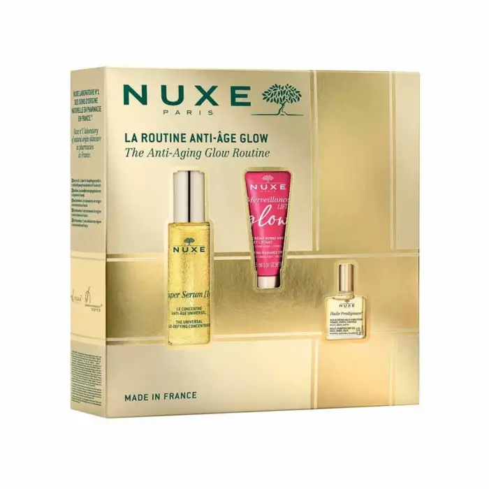 Nuxe Set di routine glow antietà Super Serum [10] Siero vegano antietà giorno e notte per viso e collo 30 ml + Crema rassodante
