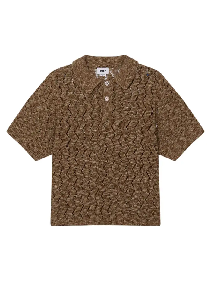Obey Andre polo sweater maglia in crochet maniche corte con colletto - toffee brown