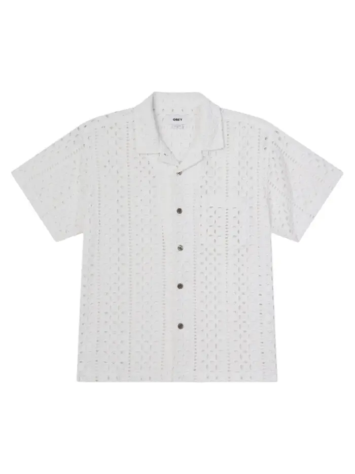 Obey Ayers woven camicia boxy fit maniche corte in cotone traforato - white