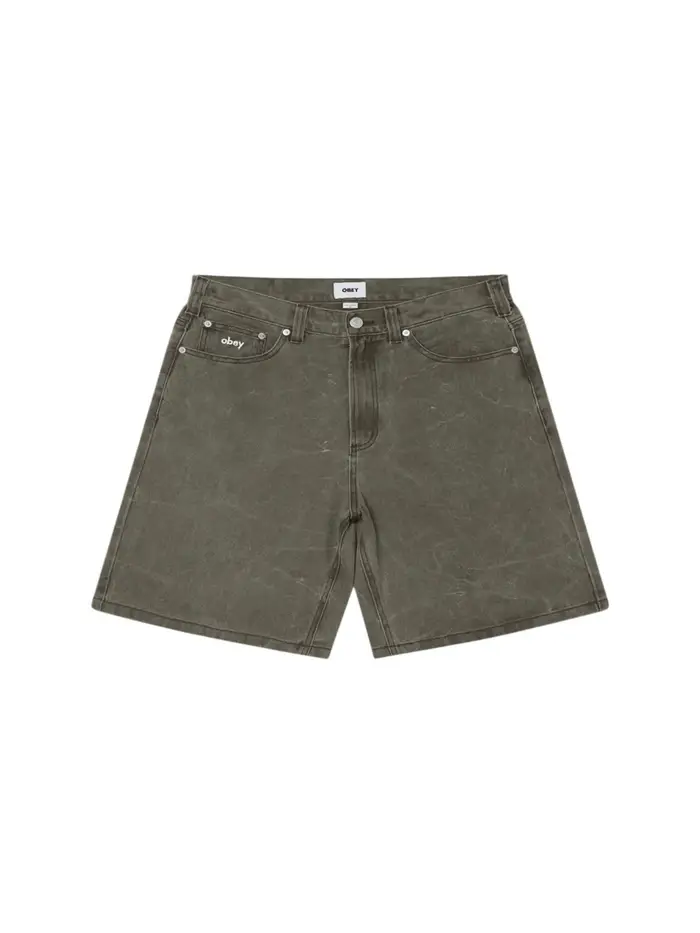 Obey Bigwig baggy denim shorts di jeans gamba larga - black olive wrinkle GRAY