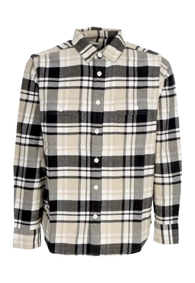 Obey Camicia Manica Lunga Uomo Hardwork Dillon Woven Silver Grey Multi
