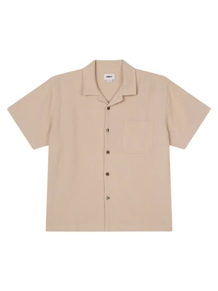 Obey Curtis woven camicia boxy fit maniche corte in cotone - natural