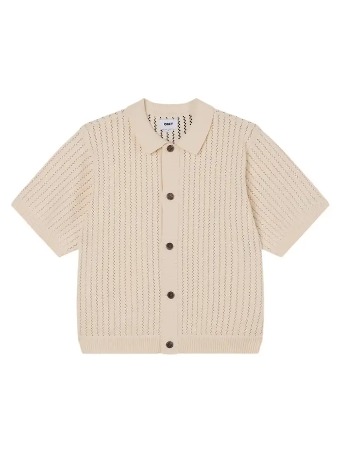 Obey Dez sweater shirt cardigan maniche corte con colletto - umbleached