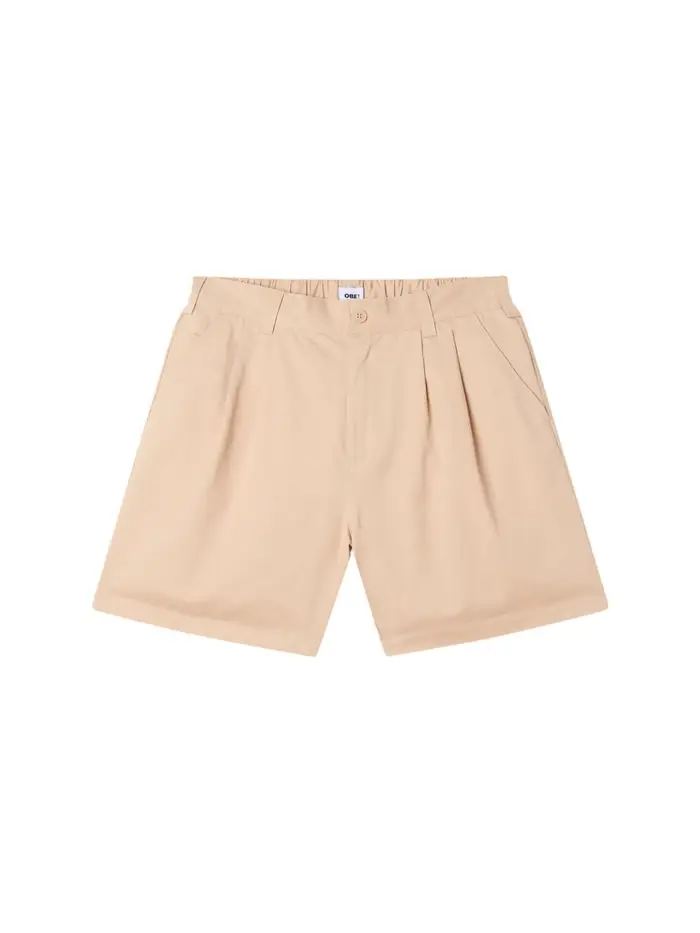 Obey Foster pleated shorts pantaloncini corti sartoriali in cotone gamba larga - cement BEIGE