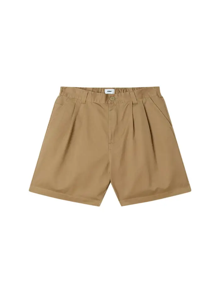 Obey Foster pleated shorts pantaloncini corti sartoriali in cotone gamba larga - mermaid BROWN