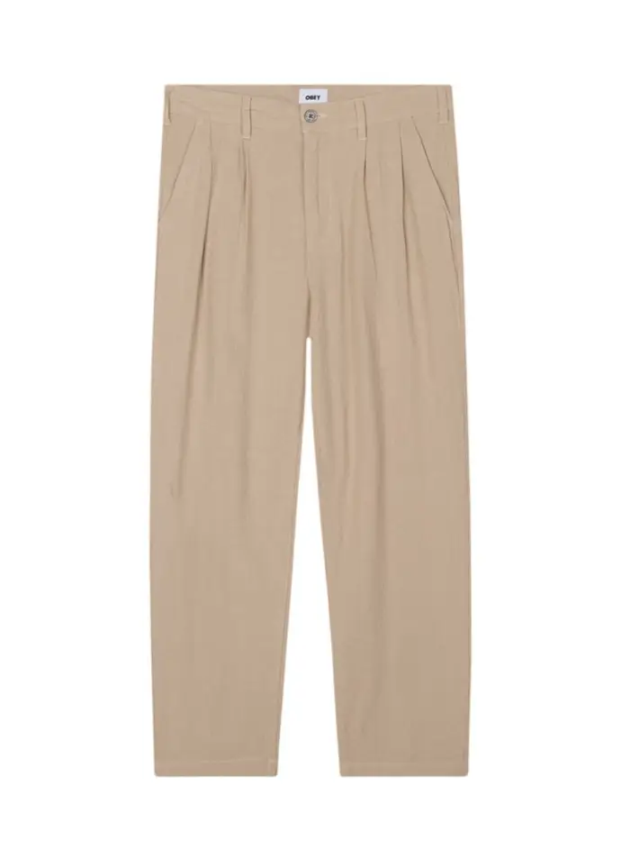 Obey Fubar linen pleated pants pantaloni sartoriali in lino tapered fit - oatmeal