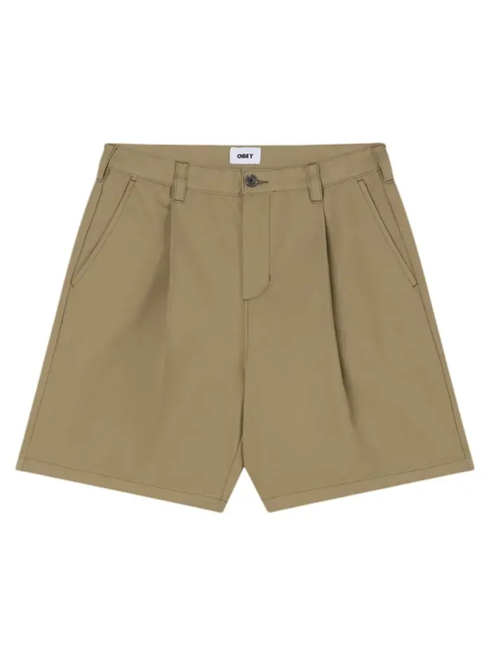 Obey Oliver pleated shorts sartoriali gamba larga - mermaid BEIGE