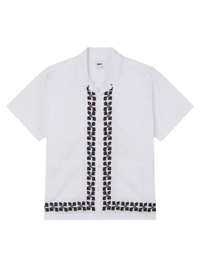Obey Ruben shirt camicia maniche corte con colletto cubano - white multi