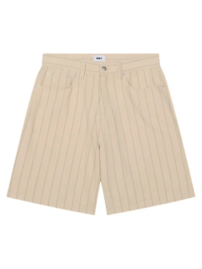 Obey Stripe baggy denim shorts a righe di jeans gamba larga - pelican multi