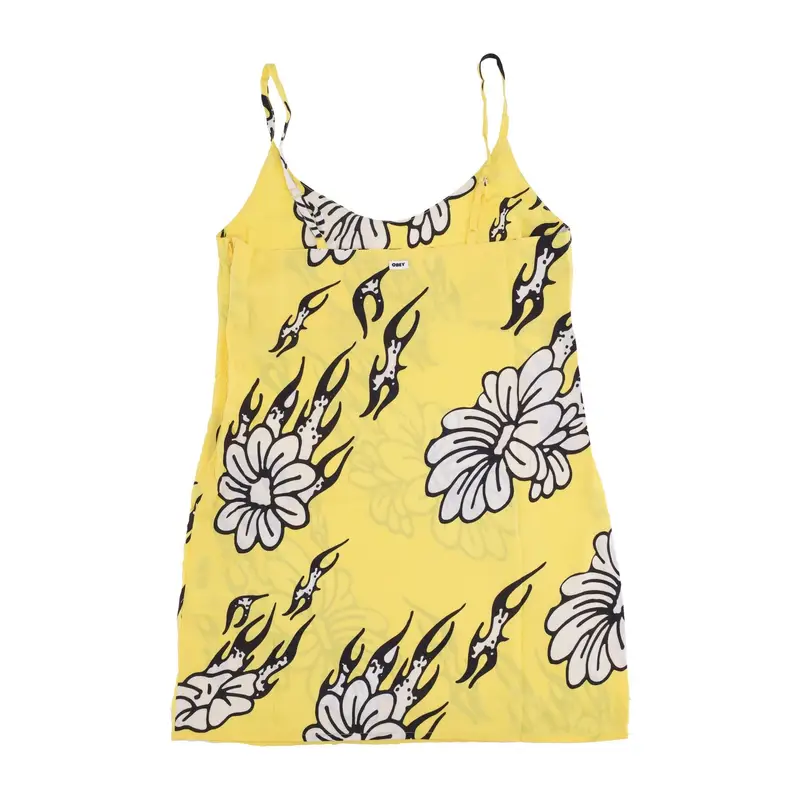 Obey Vestito Donna Flamin ' Flower Dress Cyber Yellow