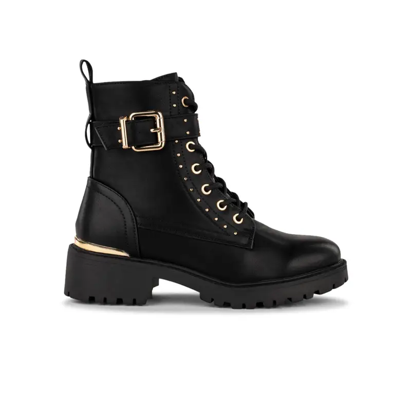 OBSEL Anfibi neri da donna con dettaglio borchie e fibbia