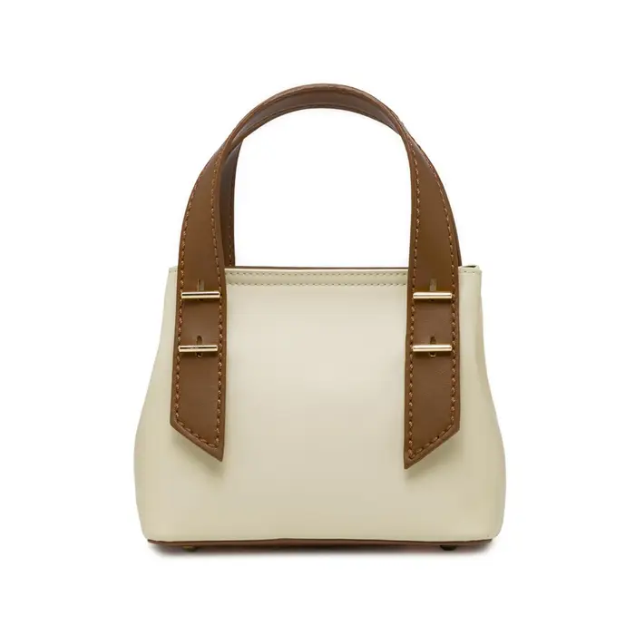 OBSEL Borsa a mano bicolore beige e marrone da donna con dettagli oro UNICA