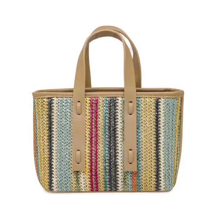 OBSEL Borsa a mano da donna multicolore a righe effetto paglia con tracolla UNICA