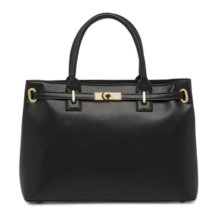 OBSEL Borsa a mano nera da donna con dettagli oro e tracolla rimovibile UNICA