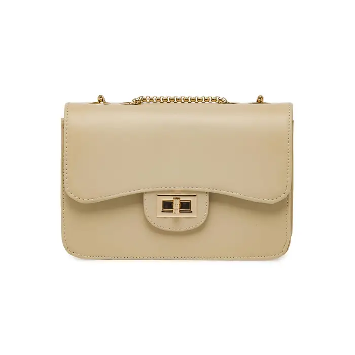 OBSEL Borsa a tracolla da donna beige con catena dorata e chiusura a girello UNICA