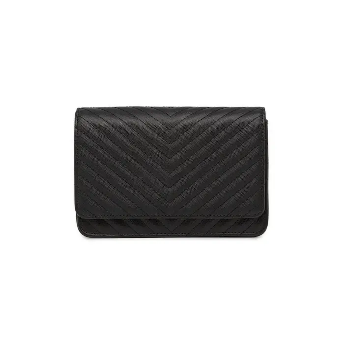 OBSEL Borsa a tracolla nera da donna con motivo trapuntato a V e catena UNICA