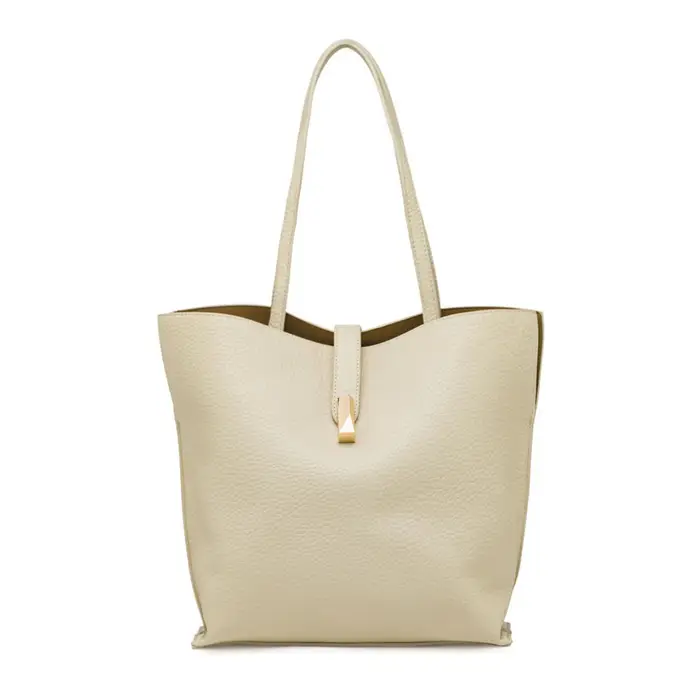 OBSEL Borsa shopping beige da donna con chiusura metallica oro effetto martellato UNICA