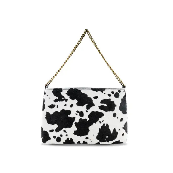 OBSEL Pochette da donna animalier bicolore bianca e nera con catena dorata UNICA