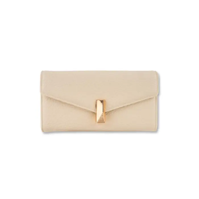 OBSEL Portafoglio elegante da donna beige effetto martellato con chiusura oro UNICA