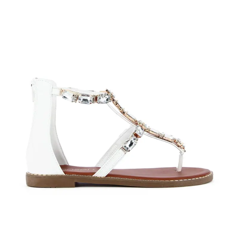 OBSEL Sandali bassi infradito bianchi con pietre gioiello