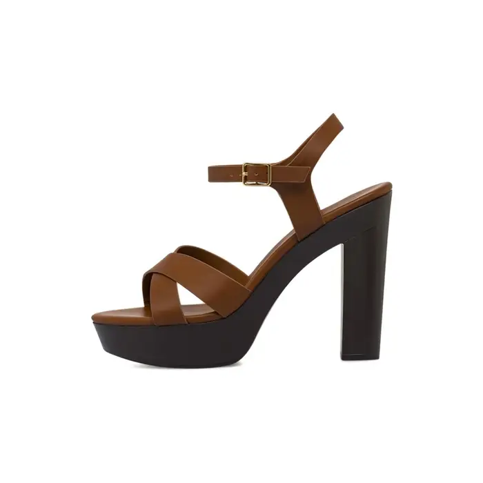 OBSEL Sandali marroni da donna con fasce incrociate e tacco alto a colonna 11 cm