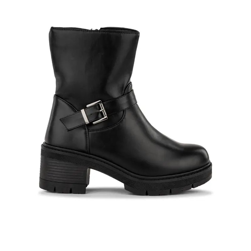 OBSEL Stivaletti neri da donna con tacco medio largo e fibbia