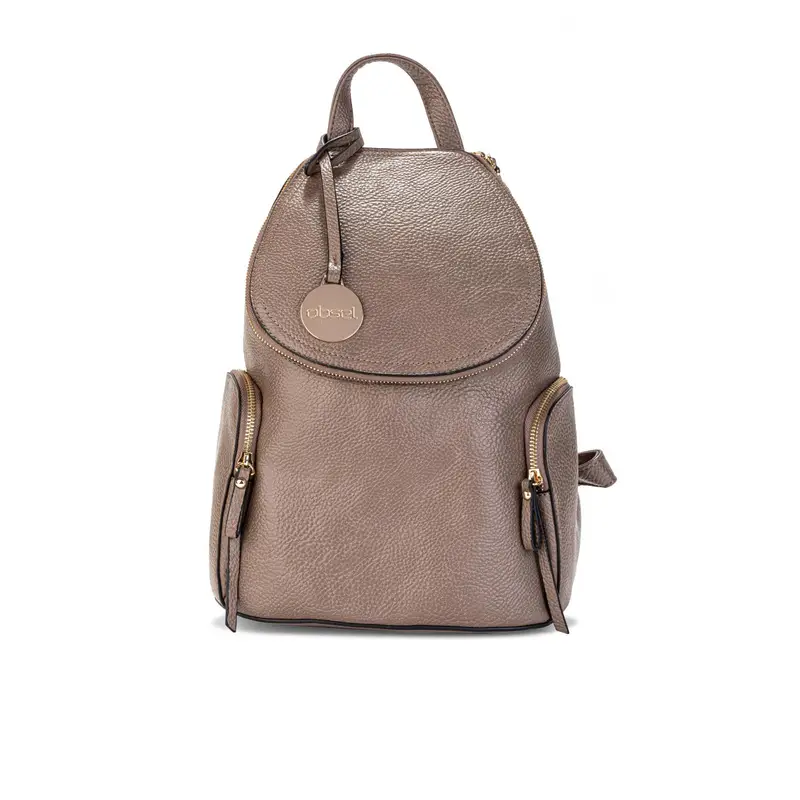 OBSEL Zaino beige con tasche laterali e ciondolo