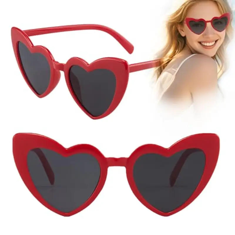 MagiSel Occhiali da Sole a Cuore, Occhiali da Sole Vintage a Forma di Cuore, Occhiali da Sole da Festa, Protezione UV400