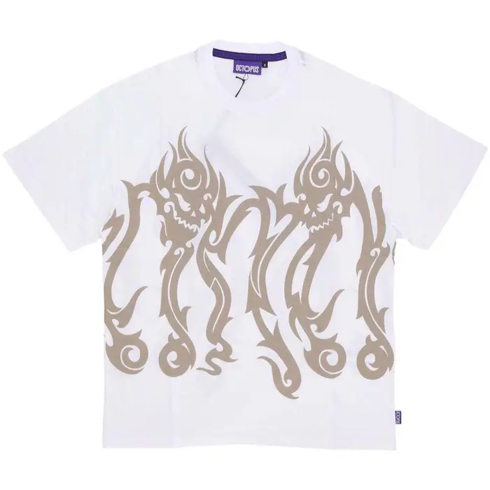 Octopus T-shirt Maglietta Uomo Tribal Skull Tee White Bianco