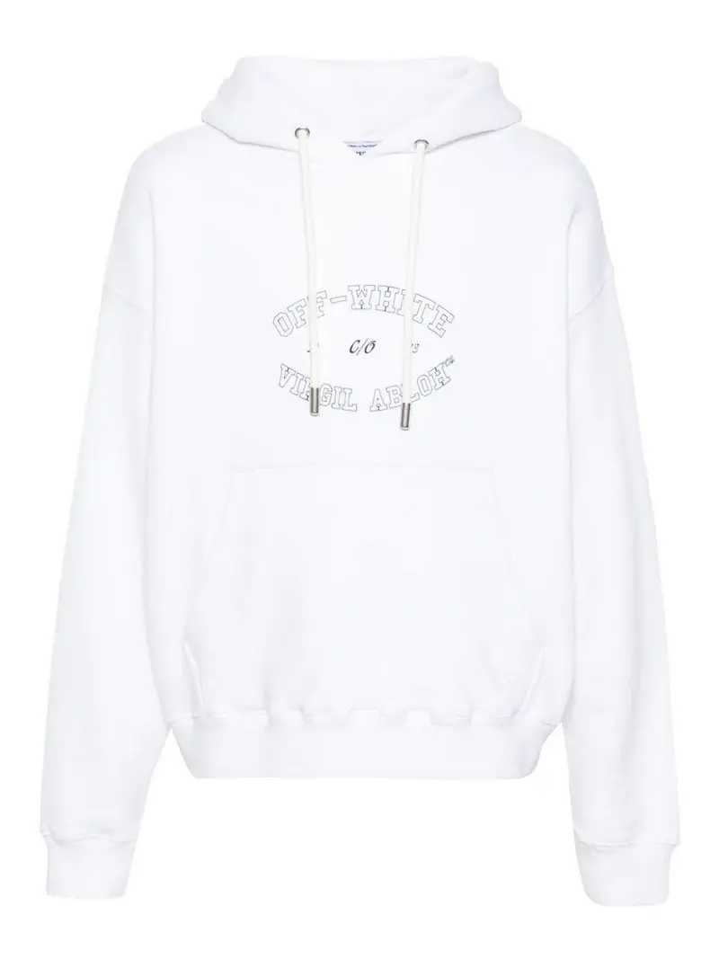 Off-White Felpa Con Cappuccio In Cotone Con Stampa Bianco