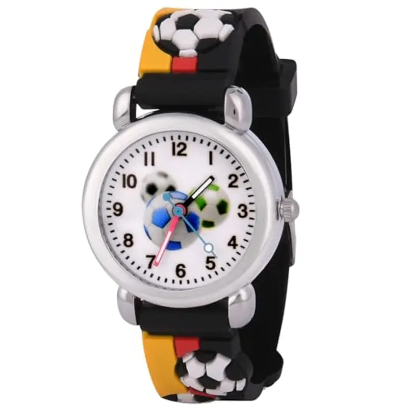 OFFCUP Orologio da Polso per Bambini Movimento al Quarzo - Calcio Nero Rosso Giallo