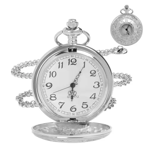 OFFCUP Orologio da Tasca Numeri Romani, Orologio da Taschino Uomo con Catena Vintage Quarzo da Tasca Collana Ideale