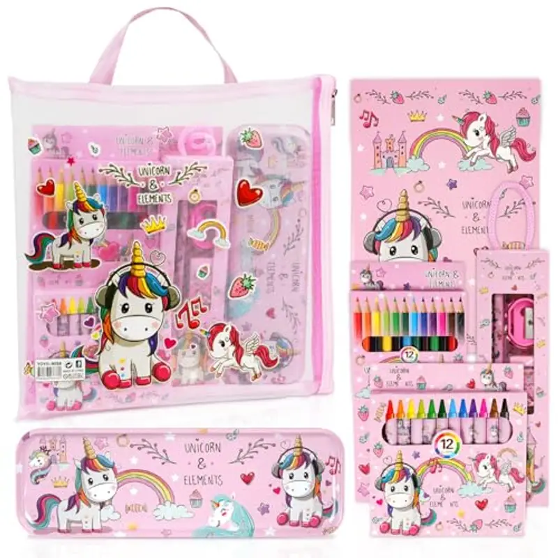 OFFCUP Set Di Cancelleria per Unicorno, Cancelleria per Regalo Bambina, Regalo Di Compleanno per Bambini, Include Astuccio, Matita, Matita