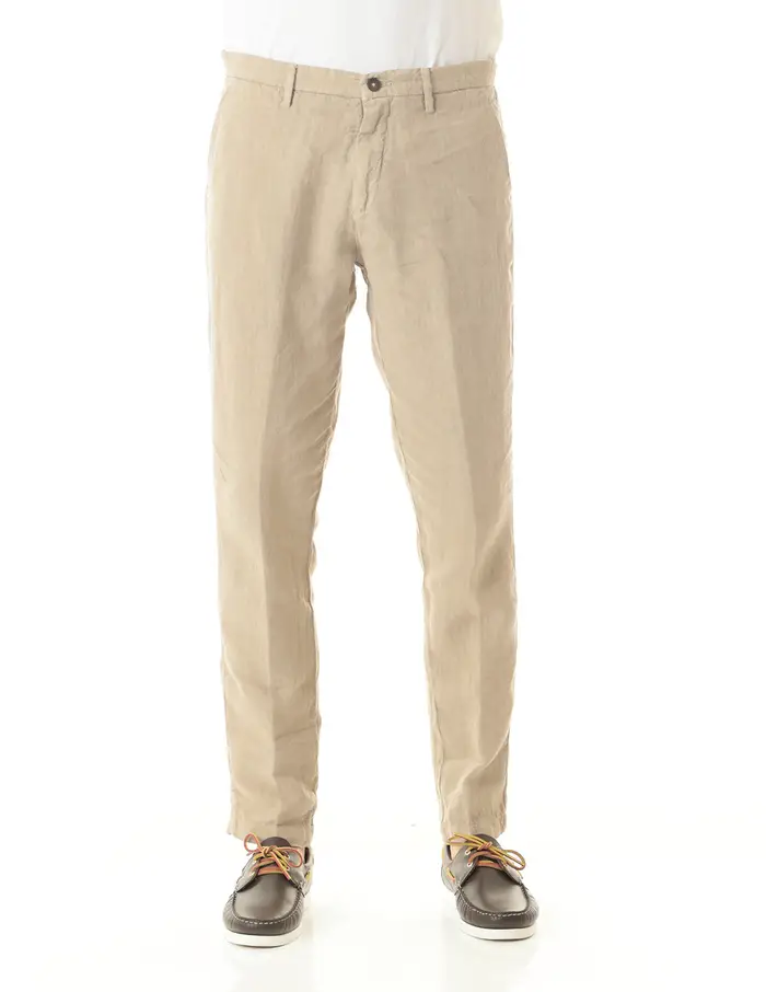 Pantaloni Old river uomo beige in puro lino