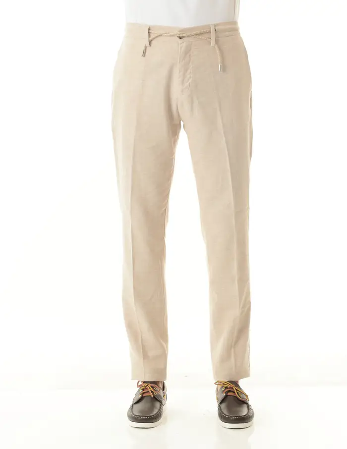 Pantaloni Old river uomo beige spigati con coulisse