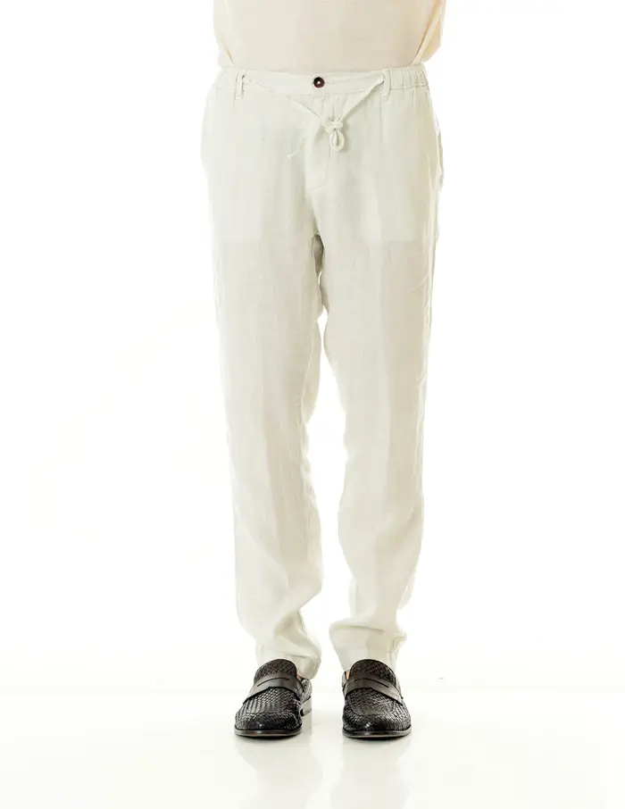 Pantaloni Old river uomo bianco panna in lino Asky Golg