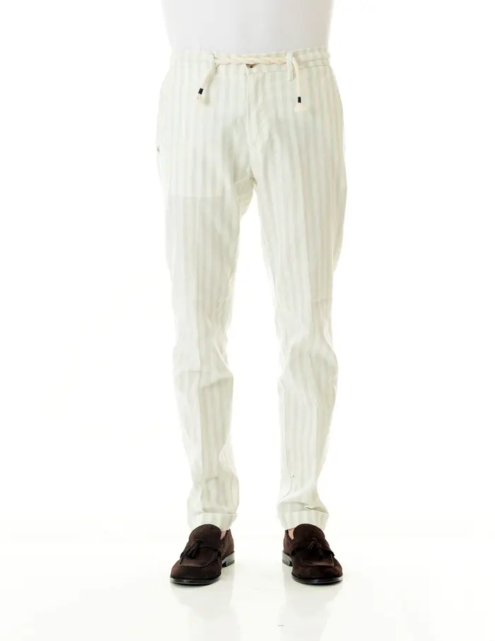Pantaloni Old river uomo celeste a righe in lino