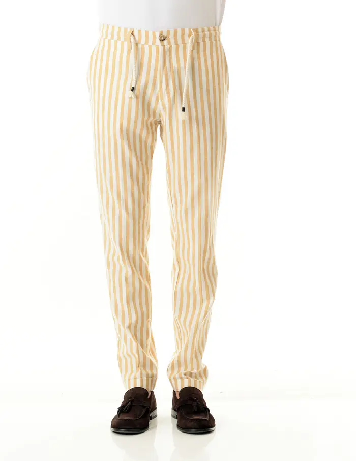 Pantaloni Old river uomo giallo a righe in lino