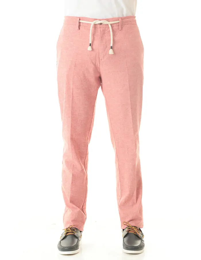 Pantaloni Old river uomo rosso chiaro con coulisse in misto lino