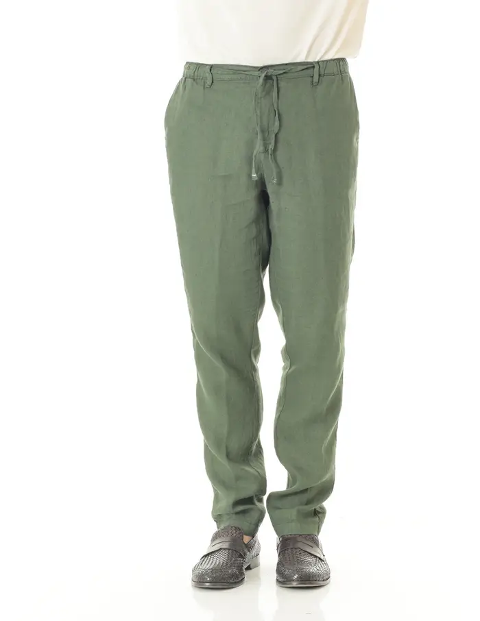 Pantaloni Old river uomo verde scuro in lino Asky Golg