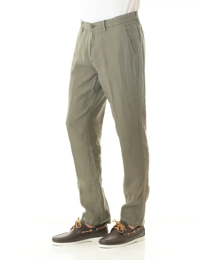 Pantaloni Old river uomo verde scuro in puro lino