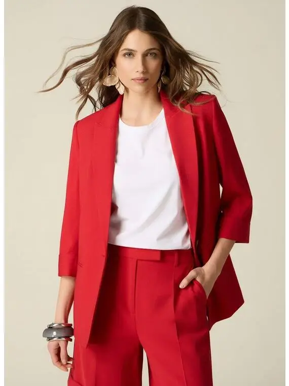 Oltre Blazer misto viscosa maniche tre quarti Donna, Rosso