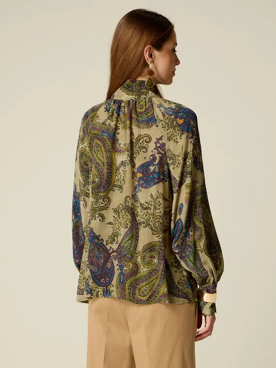 Blusa fantasia con fiocco da annodare Donna, Verde