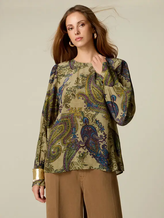 Blusa in viscosa fantasia Donna, Verde +