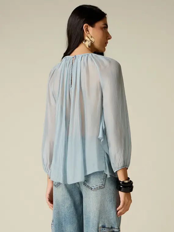 Oltre Blusa in voile misto seta con volant Donna